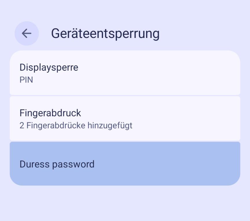 Screenshot von den Android Settings